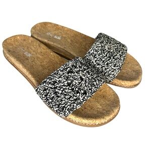 THE SAK Womens Size 7 Mendocino‎ Black White Moonlight Crochet Cork Slide Sandal